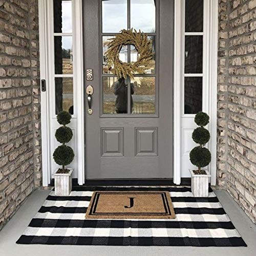 Buffalo Plaid Outdoor Rug, 3'x5' Black and White Check Indoor/Outdoor Area Rugs, Layering Rug for Hello/Welcome Door Mat, Washable Cotton Woven Farmhouse Mat for Christmas Front Porch Décor - color: Black and White Plaid, size: 3' x 5' (Rectangular)