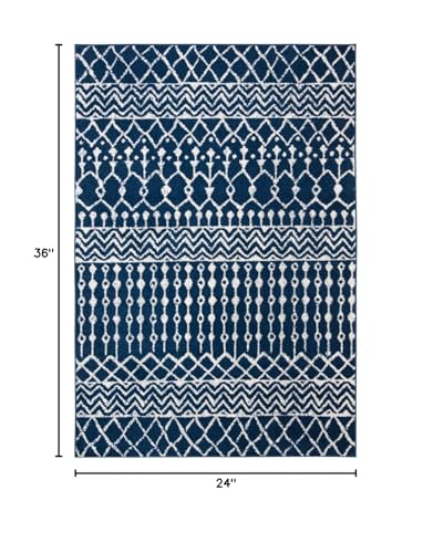 SAFAVIEH Tulum Collection Accent Rug - 2' x 3', Navy & Ivory, Moroccan Boho Distressed Design, Non-Shedding & Easy to Clean, Ideal for Front Door, Kitchen, Entryway, Foyer (TUL270N) - color: Navy/Ivory, size: 2' x 3' (Rectangular)