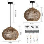 17" Farmhouse Rattan Chandelier 3-Lights Large Natural Wicker Pendant Light Boho Round Hand-Woven Seagrass Dining Room Lighting Fixture for Living Room Entry Bedroom Cafe Kitchen Island - color: Brown-17"-3-lights