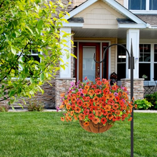 ZFProcess Artificial Faux Hanging Plants Flowers Basket for Spring Outdoor Decoration, Fake Silk Daisy in Planter Realistic UV Resistant Look Real for Porch Home Patio Balcony Yard(Purple Orange red) - color: Purple Orange Red