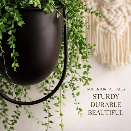 Fumete 2 Set Black Hanging Planters with Chains Metal Plant Hanger Wall Mounted Iron Flower Pot Holder for Indoor Outdoor Plants, Planting Ivy and Fern for Window Porch Balcony and Home Decor