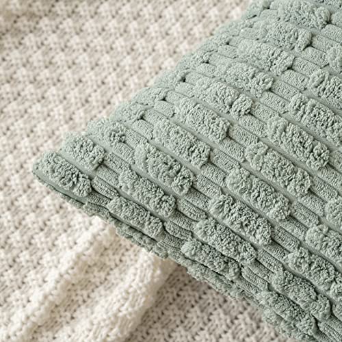 MIULEE Pack of 2 Spring Corduroy Decorative Throw Pillow Covers 12x12 Inch Soft Boho Striped Pillow Covers Modern Farmhouse Home Decor for Summer Sofa Living Room Couch Bed Greyish Green - color: Greyish Green, size: 12" x 12" (Pack of 2)