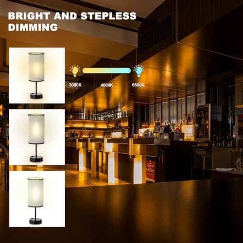 Table Lamp for Bedroom with Touch Control,Bedside Lamp with USB C+A Charging Ports& AC Outlets, Adjustable 3color LED Light for Home Decor/Nightstand/Bedroom/Office,Included Bulb and Fabric Lamp Shade - color: Black, size: 2PCS