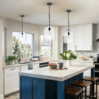 Farmhouse Black Pendant Light – 10" Seeded Glass Dome Hanging Lighting, Hand-Blown Bubble Glass Shade, 1-Light E26 Pendant Lights for Kitchen Island, Dining Room, Hallway - color: Black-Medium Seeded Glass