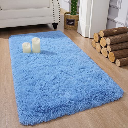 Chicrug Soft Runner Rug for Bedroom Living Room Plush Fluffy Rug 2x4 Feet, Shag Furry Runner Rug Carpet Non Shedding for Nursery Children Kids Girls Room Home Decorative, Cobalt Blue - color: Cobalt Blue, size: 2' x 4' (Runner)