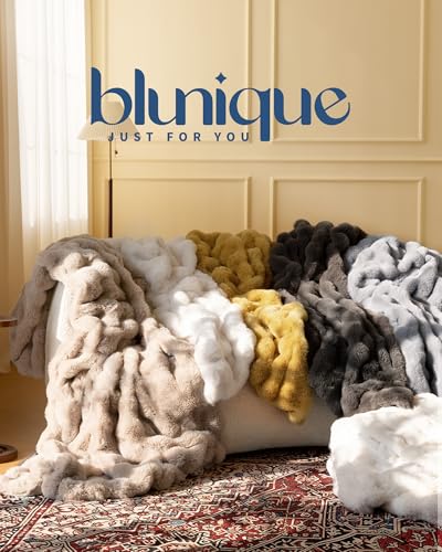 Ultra Soft Cozy Faux Fur Throw Blanket, Fuzzy Plush Thick Bubble Blanket, Oversize Luxury Fluffy Blanket for Couch, Sofa, Bedroom, and Living Room, 50x60 Inches, Light Brown - color: Bubble Light Brown, size: Throw