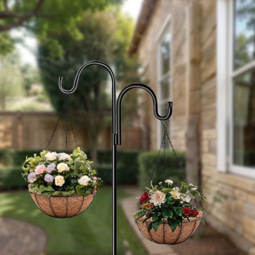 4 Pack 10 inch Metal Hanging Planters Basket with Coco Coir Liner Outdoor-Hanging Baskets for Plants Outdoor,Metal Wire Baskets with Window Box Planters, Hanging Flower Pots for Railings - size: 10 inch