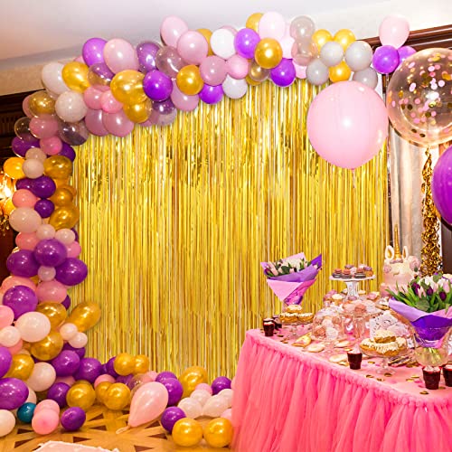 Crosize 2 Pack 3.3 x 9.9 ft Gold Foil Fringe Curtains Party Decorations, Gold Tinsel Curtain Backdrop for Parties, Streamer Fringe Backdrop for Bachelorette Valentines Day Party Birthday Decoration - color: Gold 2, size: 2 Pack