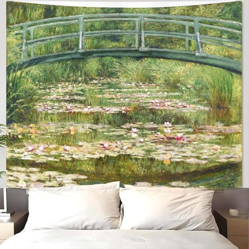Yeoiat Monet Tapestry Water Lilies Wall Tapestry, Nature Tapestries for Bedroom Art Tapestries Wall Hanging for Bedroom Living Room 36"x48" - color: Green Yellow, size: 48"L x 36"W