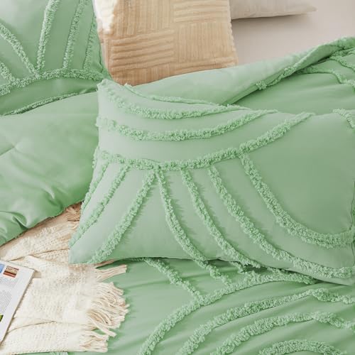 ENJOHOS Light Green Full Comforter Set - Full Size Boho Style Comforter, 3 Pieces Rainbow Bedding for All Season, Lightweight Soft Microfiber Comforter with 2 Pillowcase - color: Green Comforter, size: Full
