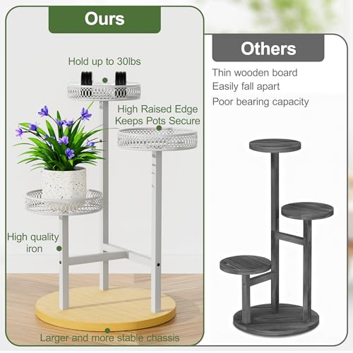 White Stand Plants, 3-Tier Metal Plant Stands for Outdoor Indoor Plants,Heavy Duty Flower Pot Stands for Multiple Plants,Decoration Display Racks for Patio Garden -WhiteFlower - color: WhiteFlower, size: 3-tiers