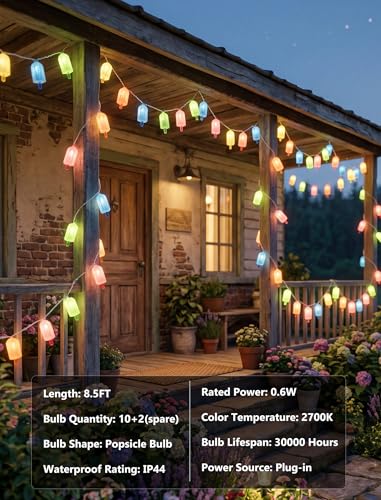 Tropical Beach Themed LED Popsicle String Lights 8.5Ft Summer Novelty Decorations Light with 10 Multicolor Ice Cream Lights, Plug in Fairy Light for Outdoor Patio Garden Bedroom Tent Birthday Party - color: Popsicle Lights