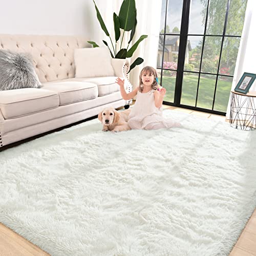 Jelymark Super Soft Shaggy Rug for Bedroom, 6x9 Feet Fluffy Carpet for Living Room, Fuzzy Indoor Plush Area Rug for Home Decor, Furry Floor Rugs for Dorm, Kids Nursery Rug for Girls, Cream White - color: Cream White, size: 6' x 9' (Rectangular)