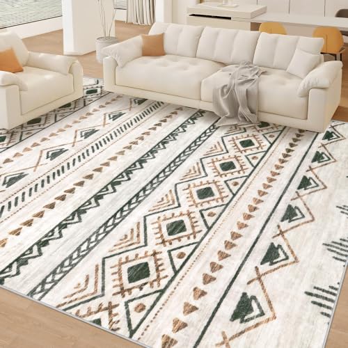 Area Rug Living Room Rugs 8x10 - Large Soft Boho Geometric Rug, Non-Slip Foldable Washable Rugs Non Shedding Morden Indoor Floor Carpet for Living Room Bedroom Office Dining Room(Brown Green,8'x10') - color: Brown/Green, size: 8' X 10' (Rectangular)