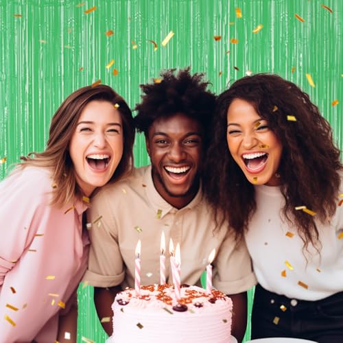 DECOCKRAT 2 Pack Foil Fringe Backdrop - Pastel Light Green Shiny Tinsel Curtains for Party Decoration/Photo Booth Props - 3.3x6.6 FT Metallic Foil Backdrop for Birthday, Wedding, Graduation, Christmas - color: Pastel Light Green