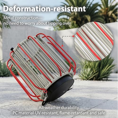 Solar Lanterns Outdoor Waterproof, Wicker Rattan Table Lamp with Iron Protective Frame, Rechargeable Hanging Lantern 30H+ Runtime, Dual USB-C/Solar, 3 Modes, IP54 – Patio Boho Decor Light