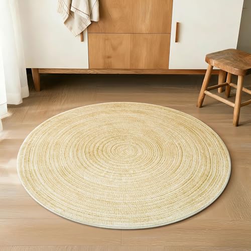Asrug Imitation Jute Low Pile Round Rug Area Rug Washable Non-Slip Circle Rug Soft Plush Touch Circle Rugs Round for Kitchen Bathroom Living Bedroom Nursery, Carpet 3ft /36 inch/91 cm Yellow - color: Yellow, size: 3ft