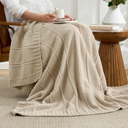 Amélie Home Premium Chenille Throw Blanket, Soft Cozy Moss Stitch Knit Blanket for Couch, Sofa, Chair, Home Decor, Beige 50"x60" - color: Beige, size: 50" X 60"