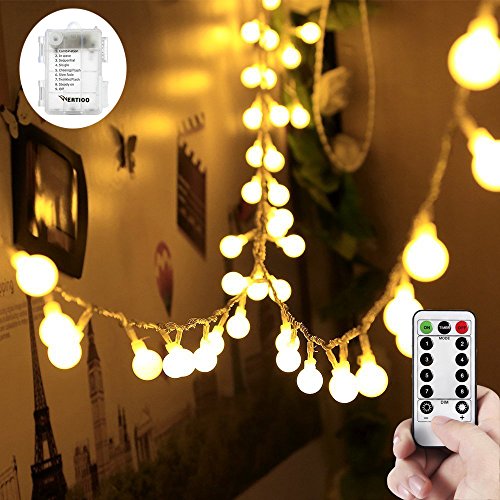 WERTIOO Globe String Lights Battery Operated – 33ft 100 LED Globe Lights with Remote, 8 Modes & Timer – Warm White String Lights for Bedroom, Christmas Tree, Garden, Tent, Camping, Indoor & Outdoor - color: Warm White-33ft