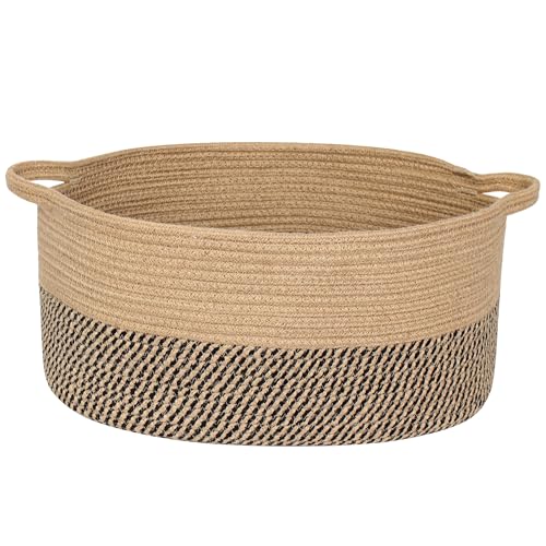 MEGASKET Jute Wicker Basket with Handles, 17"x12"x8" Medium Woven Storage Baskets for Organizing Kids Toy, Gifts, Book, Towel, Cloth, Boho Storage Bin for Shelves, Entryway, Closet, Home Decor - color: Black Stripes and Jute