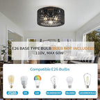 Rattan Ceiling Light Fixture, 3-Light Bohemian Modern Woven Ceiling Light, Black Boho Flush Mount Ceiling Light for Bedroom Living Room Dining Room, Bulb Not Included - color: Black, size: 3-Light-Round