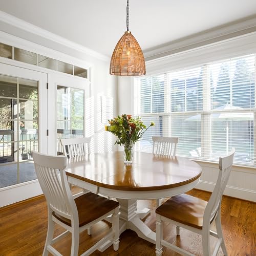 KSANA Boho Rattan Pendant Light, 1-Light Handwoven Wicker Hanging Light, 14" Natural Farmhouse Pendant for Kitchen Island, Dining Room & Entryway - size: 14"