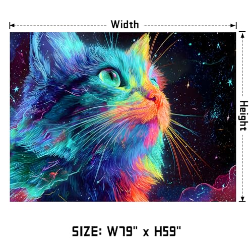 AOHMPT Blacklight Tapestry Glow in the Dark Tapestry Cat Design 79'' × 59'' Inch Wall Hanging Decor for Bedroom Living Room - color: Cat, size: 79"L x 59"W