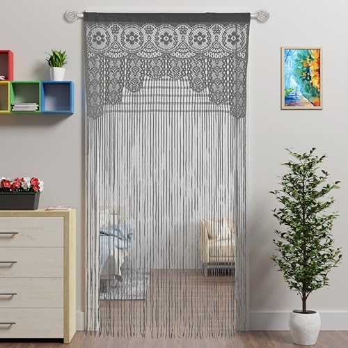 Lace Door String Curtain for Doorways，Bohemian Curtains Window Wall Closet Bedroom Kitchen Hippie Hanging Panels Boho Room Divider - color: Grey, size: 39"W x 79"L (Pack of 1)