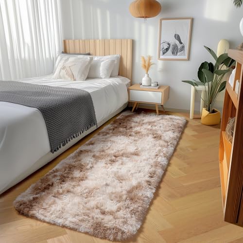 ONASAR Runner Rugs for Bedroom Living Room, Tie-Dyed Beige 2x6 Bedside Hallway Fluffy Area Rug, Ultra Soft Plush Furry Faux Fur Non Slip Floor Carpet for Nursery Kids Dorm Closet Home Decor - color: Tie-dyed Light Beige, size: 2' x 6' (Runner)