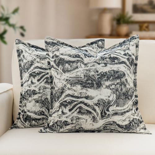 MATTINS Neutral Marble Pillow Covers 24x24 Set of 2, Modern Textured Throw Pillow Covers, Luxury Farmhouse Black Pillow Covers, Boho Patterned Decorative Pillow Cover for Couch Sofa Bed Gift Pack - color: Black, size: 24" x 24" (Pack of 2)