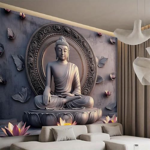 FENDROM Vintage Sitting Buddha Tapestry Wall Hanging Buddhist Statue Tapestries Lotus Meditation Wall Decor Psychedelic Indian Zen Art for Bedroom Living Room Home Decor - color: Grey2, size: 59"L x 51"W