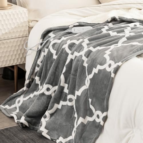VENTIMI Electric Heated Blanket Throw, Heating Blanket with 5 Heat Settings & 3 Hours Auto-Off Timer, Warm Flannel Sherpa Heated Throw for Winter, Overheat Protection, 50’’×60’’, Machine Washable - color: Gray, size: Throw