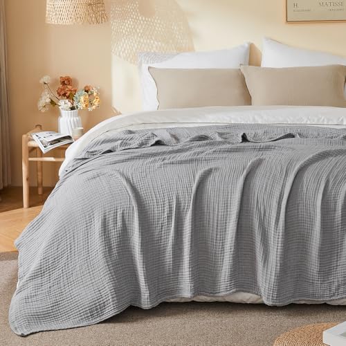 EMME Cotton Muslin Twin Blanket Breathable Gauze Soft Lightweight Blankets Adults Gifts for Women (Heather Grey, 60"x80") - color: 04 - Grey, size: Twin (60" X 80")