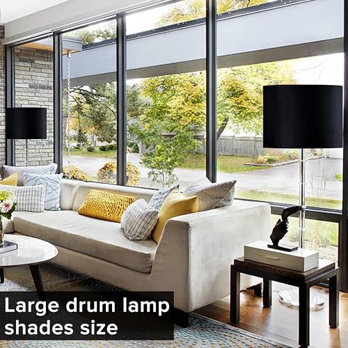 GO&SO Black Velvet Lamp Shades Set of 1 Large Drum Lampshades -16" Top x 16" Bottom x 10" High(Spider) Traditional Fabric Lamp Shade for Table Lamps - Replacement Lampshade - Assembly Required - color: Black-Velvet, size: 16*16*10 inch-1 Pack