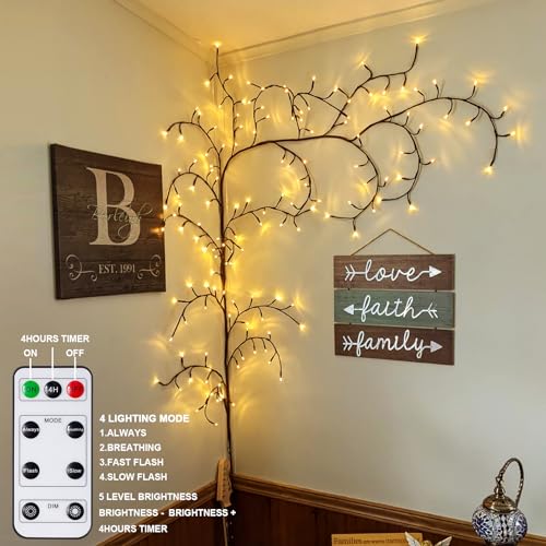 Enchanted Willow Vine Lights with Remote:144 LEDs Flexible DIY Vines with Lights 7.9FT Timer Lighted Warm White Artificial Twinkling Tree led branch for Bedroom Living Frames Room Wall Decor - color: 144 LED lights, warm white, with remote control