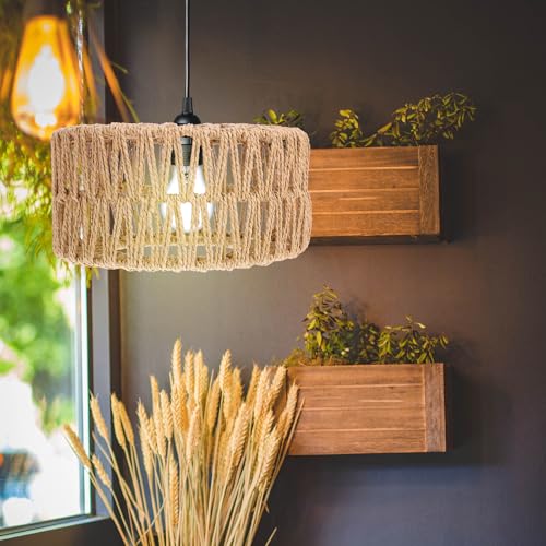 Ciieeo Straw Rope Woven Lampshade Rustic Pendant Ceiling Light Cover Small 8.66X8.66X3.93In Lightweight Replacement for Cozy Indoor Lighting