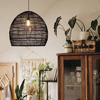 Arturesthome 17.6" Black Kitchen Island Pendant Light,Rattan Woven Pendant Light Shades Handmade Hanging Light Ceiling Light for Living Room,Entryway, Foyer - color: Black, size: 17.68in*15.7in