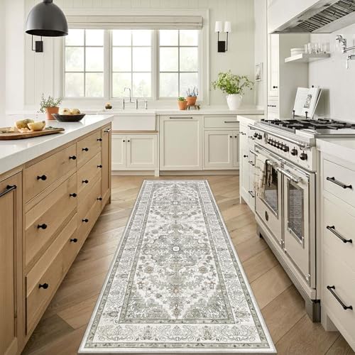U'Artlines 2' x 6' Boho Hallway Runner Rug Vintage Farmhouse Non Slip Soft Washable Accent Runner Carpet for Kitchen, Entryway, Laundry, Living Room(Grey Taupe) - color: Grey Taupe, size: 2' x 6' (Runner)