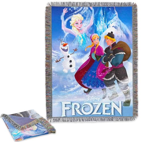 Disney Frozen Woven Throw Blanket Bundle - Anna Elsa Blanket, Bookmark, Tattoos, and More for Kids | Disney Frozen Decoration 48" x 60"