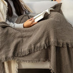 GLORY SEASON 100% Cotton Throw Blanket in Brown Jacqard Weave Fabric with Fringe Soft All Season Cover for Bed Couch and Living Room Sofa,Chair 50x60 Inches - color: Brown