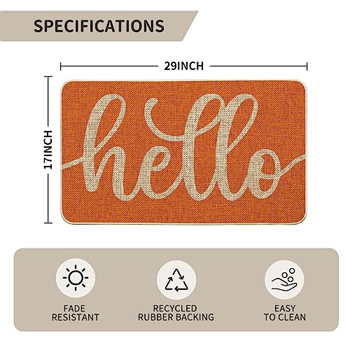 Artoid Mode Orange Hello Fall Doormat, Autumn Home Decor Low-Profile Switch Rug Door Mat Floor Mat for Indoor Outdoor 17x29 Inch - color: Orange, size: 17" x 29"