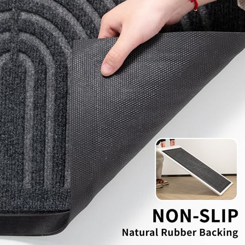 RORA Heavy Duty Outdoor Front Door Mat, Non Slip Doormat Outdoor Entrance, Natural Rubber Floor mat for Entryway, Patio, Garage, Porch, 29.5"x17", Grey - color: Grey, size: 29.5*17inch