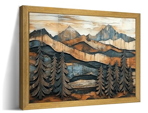 Vintage Boho Mountain Wall Art, Framed Landscape Canvas Wall Art, Nature Forest Wall Decor, Rustic Farmhouse Print Poster Painting for Living Room Bedroom Dining Room 8x10 Inch - color: Landscape Painting B, size: 10"L x 8"W