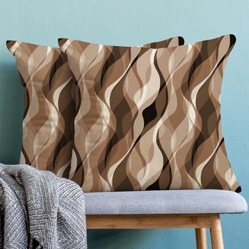 Boho Pillow Covers 18x18 Beige Brown Abstract Stripes Throw Pillow Covers Bohemian Modern Aesthetic Decorative Pillowcase Farmhouse Linen Decor Cushion Case for Sofa Couch Outdoor Decoration - color: Abstract-brown, size: 18" x 18" (Pack of 2)