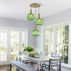 BOKT Green 3-Light Cluster Pendant Lights Mid Century Modern Ceiling Hanging Lighting 7.9" Farmhouse Gold Pendant Lights Kitchen Island with Ribbed Hand Blown Glass for Living Room Dining Room - color: Green 3-Light