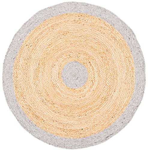SAFAVIEH Braided Collection Area Rug - 3' Round, Silver & Natural, Handmade Country Cottage Reversible Jute, Ideal for High Traffic Areas in Living Room, Bedroom (BRD910G) - color: Silver/Natural, size: 3' (Round)