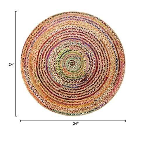 Handmade Natural Fiber Round Collection 2' Round Natural Handmade Boho Charm Farmhouse Jute Area Rug (Chindi) - color: Chindi