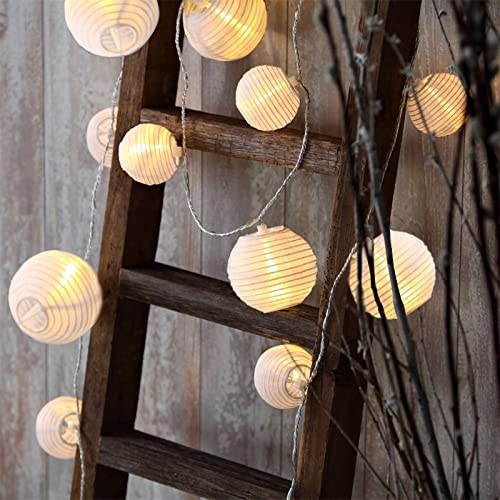 Vigdur White Lantern String Lights - Large and Small Hanging Nylon Lantern Lights Plug in for Indoor Bedroom Party Outdoor Patio Backyard Use,9.84FT - color: White Lantern - Large and Small