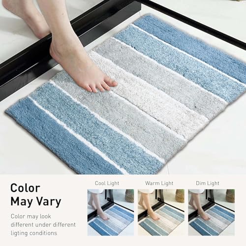 Chardin home Cordural Stripes Bath Mat, Set of 2 Bath Rugs (17 Inches x24 Inches & 21 Inches x34 Inches) | Non Slip Bathroom Rug, Machine Washable, Plush, Highly Absorbent | Ombre Blues & White - color: Blues