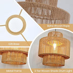 Boho Rattan Lamp Shades for Pendant Light Chandelier Floor Lamps Replacement,Rustic 3-Tier Drum Lamp Shade with Hand-Woven Rattan for Living Room Kitchen Dining Room Office Hotel. - size: style A